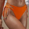 Lace Up Sides Beaded Brazilian Bikini Bottoms In Orange