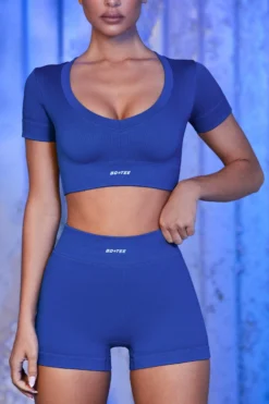 Ribbed Mini Shorts In Blue