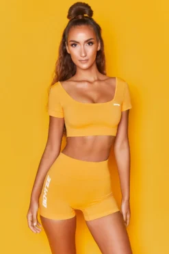 Elevate Seamless Short Sleeve Crop Top In Orange
