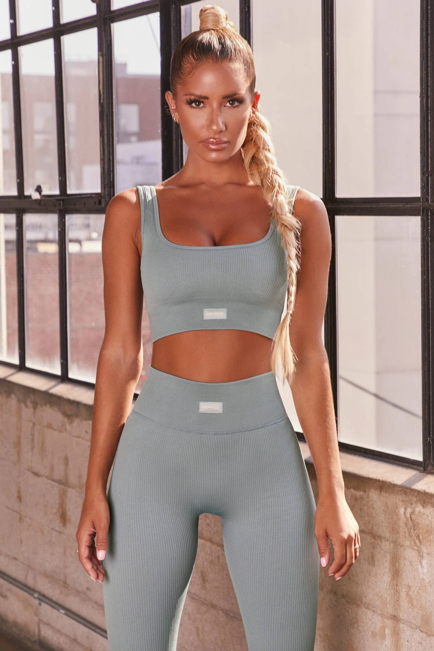 No Sweat Ribbed Scoop Neck Sports Bra In Teal - Image 2