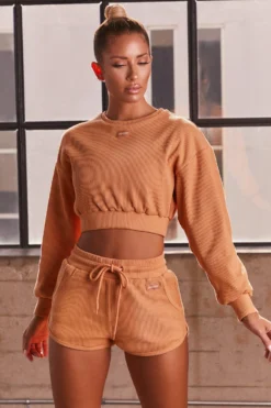 Loosen Up Ribbed Mini Shorts In Caramel