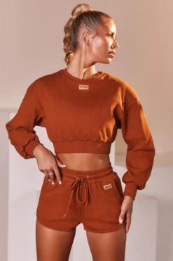 Ribbed Mini Shorts In Light Brown