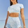 Fresh Slinky Short Sleeve Crop Top In Blue