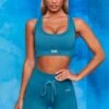 On Repeat Ribbed Tie Front Cycling Shorts In Teal