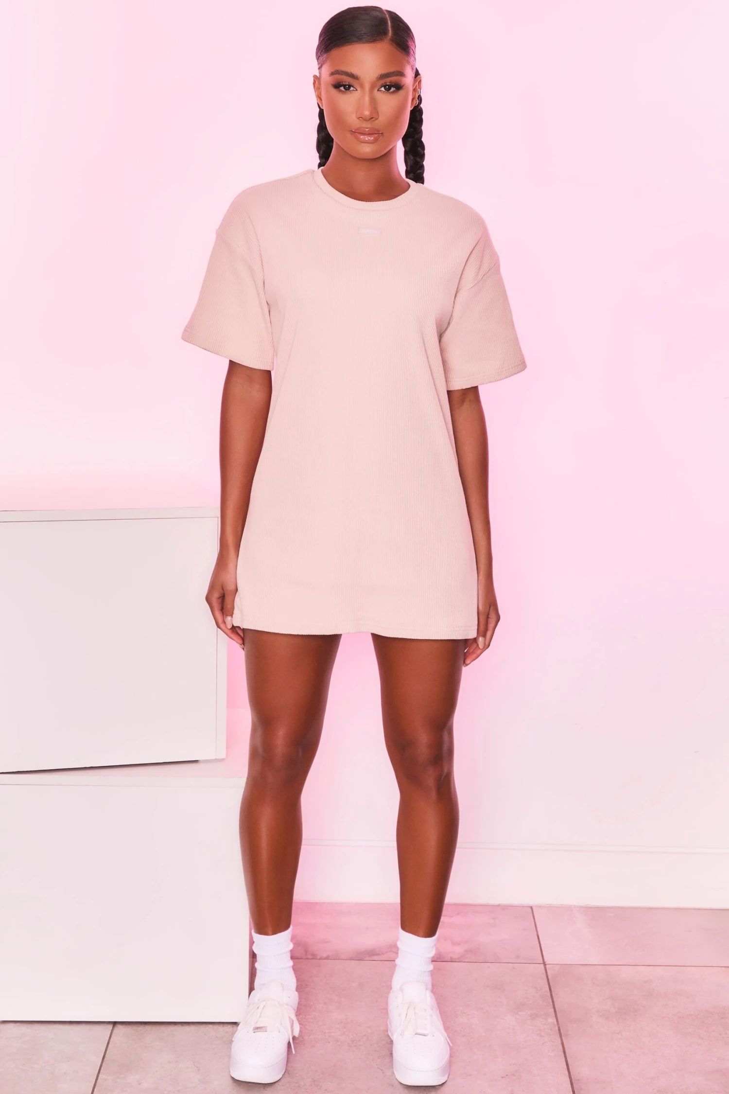 Take It Easy Ribbed Oversized T-Shirt In Cream - Image 4