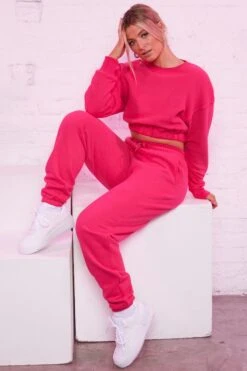Cropped Sweatshirt In Hot Pink