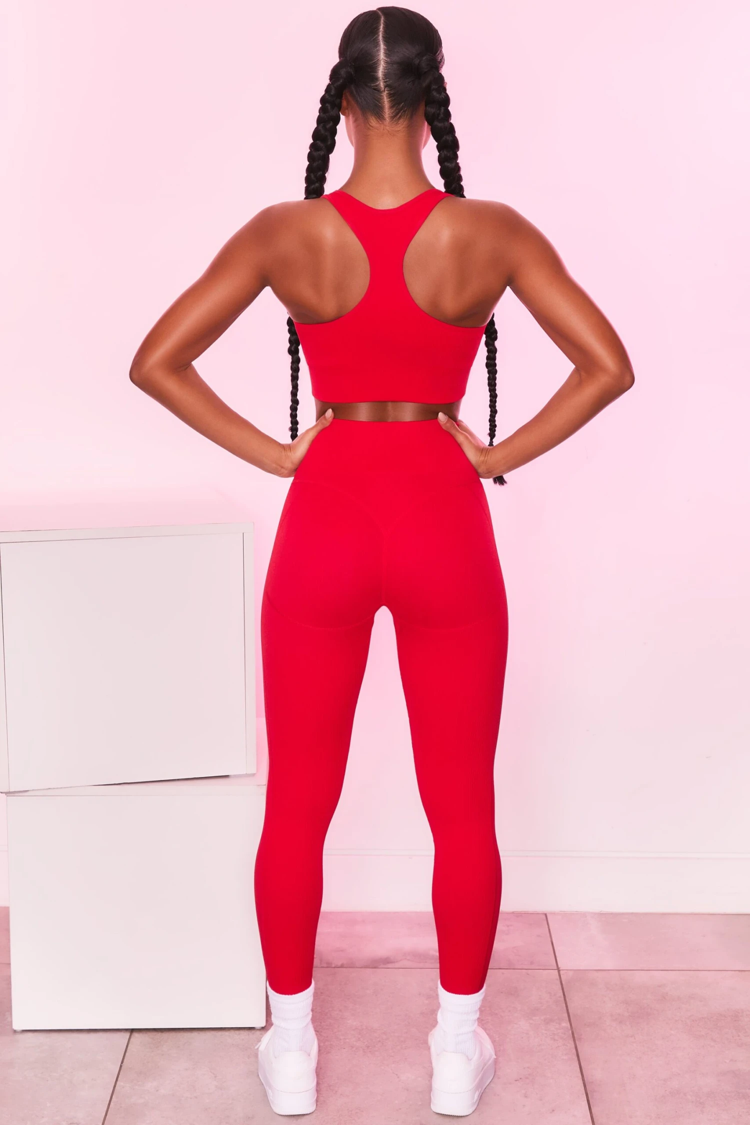 Ribbed Plunge Neck Sports Bra In Red - Image 8
