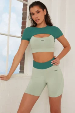 Contrast Waist Cycle Shorts In Green
