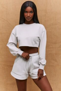 Momentum Raw Hem Cropped Sweatshirt In Grey