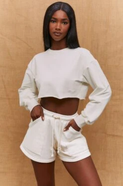 Momentum Raw Hem Cropped Sweatshirt In Ivory