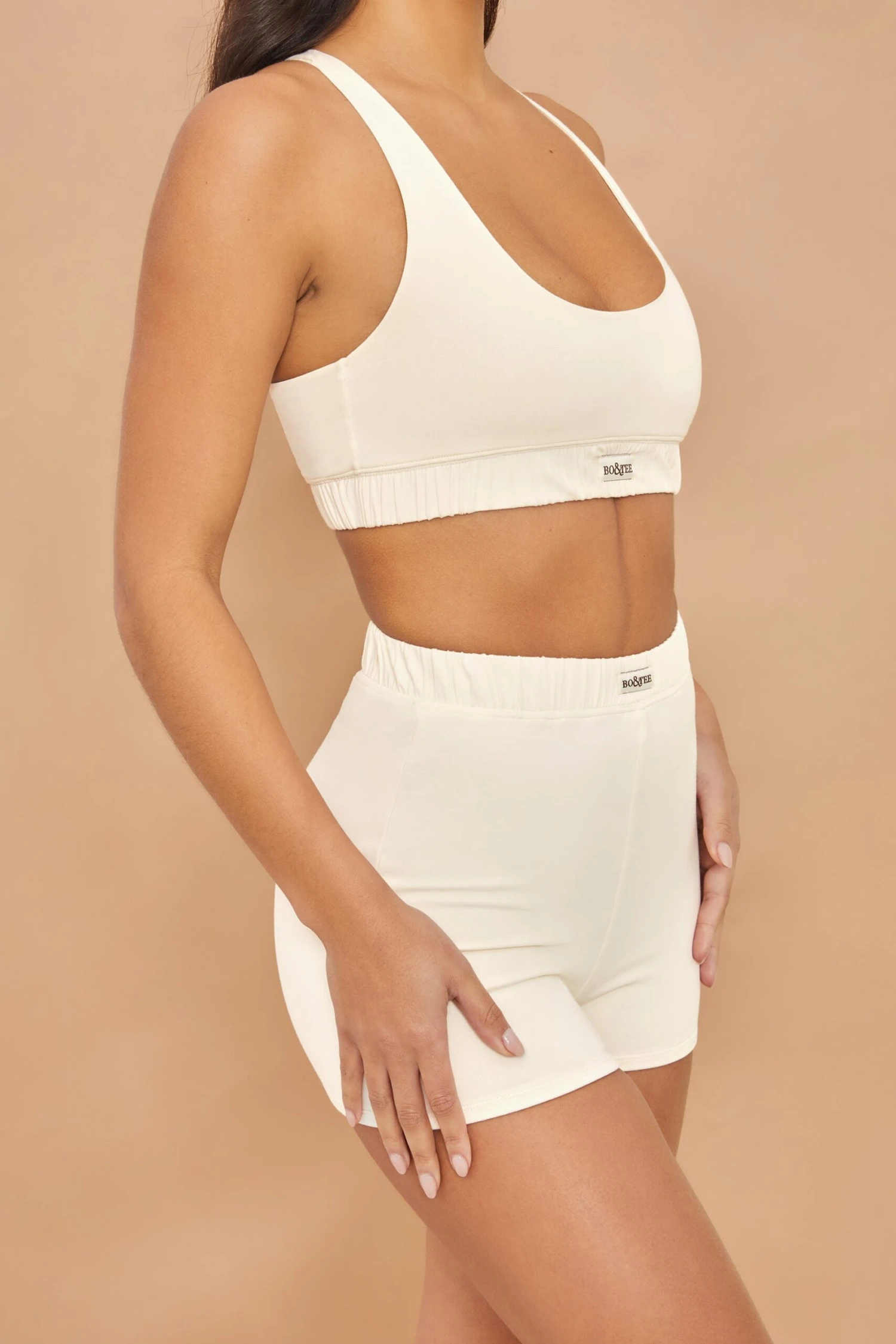 High Waisted Mini Shorts In Cream - Image 5