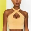 Ribbed Halter Crop Top In Yellow