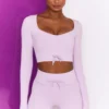 Time Check Ribbed Long Sleeve Crop Top In Lilac