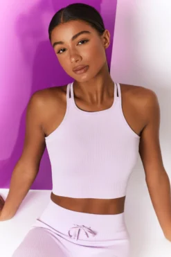 Feel Your Power Ribbed Racer Crop Top In Lilac