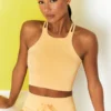 Feel Your Power Ribbed Racer Crop Top In Yellow