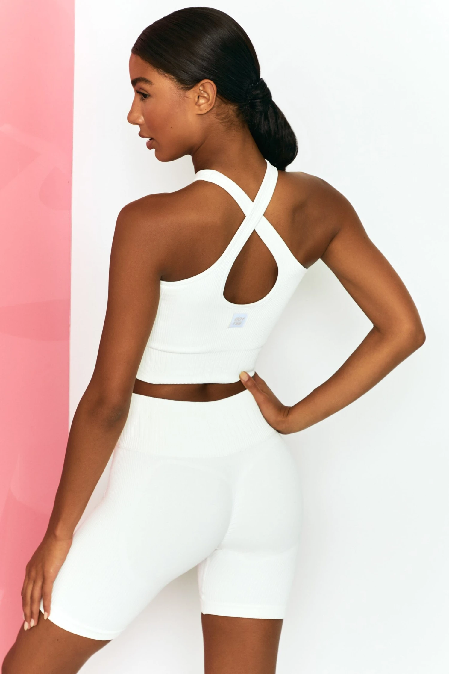 Ribbed Tie Front Cycling Shorts In White - Image 4