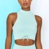 Miles Ahead Ribbed High Neck Crop Top In Light Blue