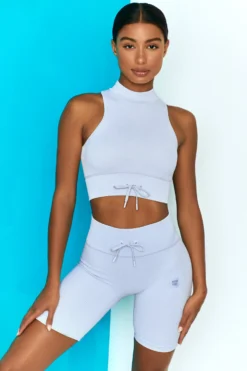 Ribbed Tie Front Cycling Shorts In Cool Blue