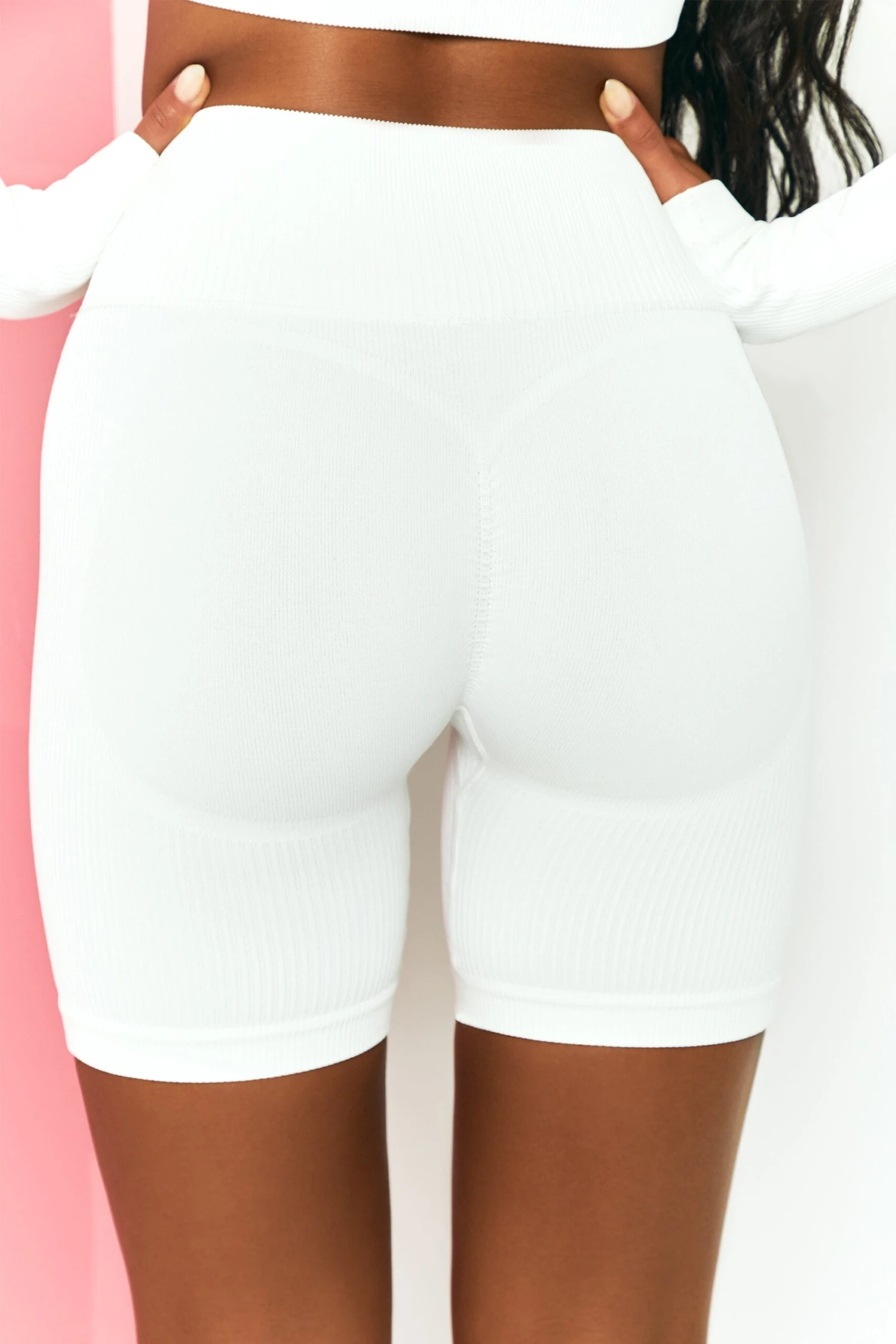 Ribbed Tie Front Cycling Shorts In White - Image 2