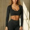 Seamless V Waist Biker Shorts With Shaping Detail In Black