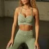 Take Charge Seamless Sweetheart Neckline Sports Bra In Washed Khaki