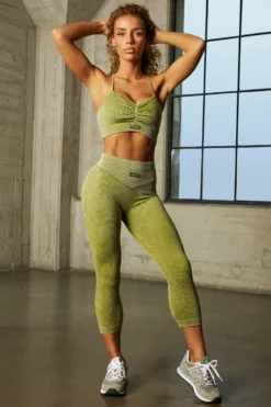 Consistency Seamless 3/4 Length Leggings With Shaping Detail In Olive