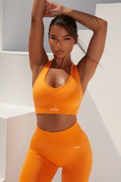 Cross Back Strap Sports Bra In Orange