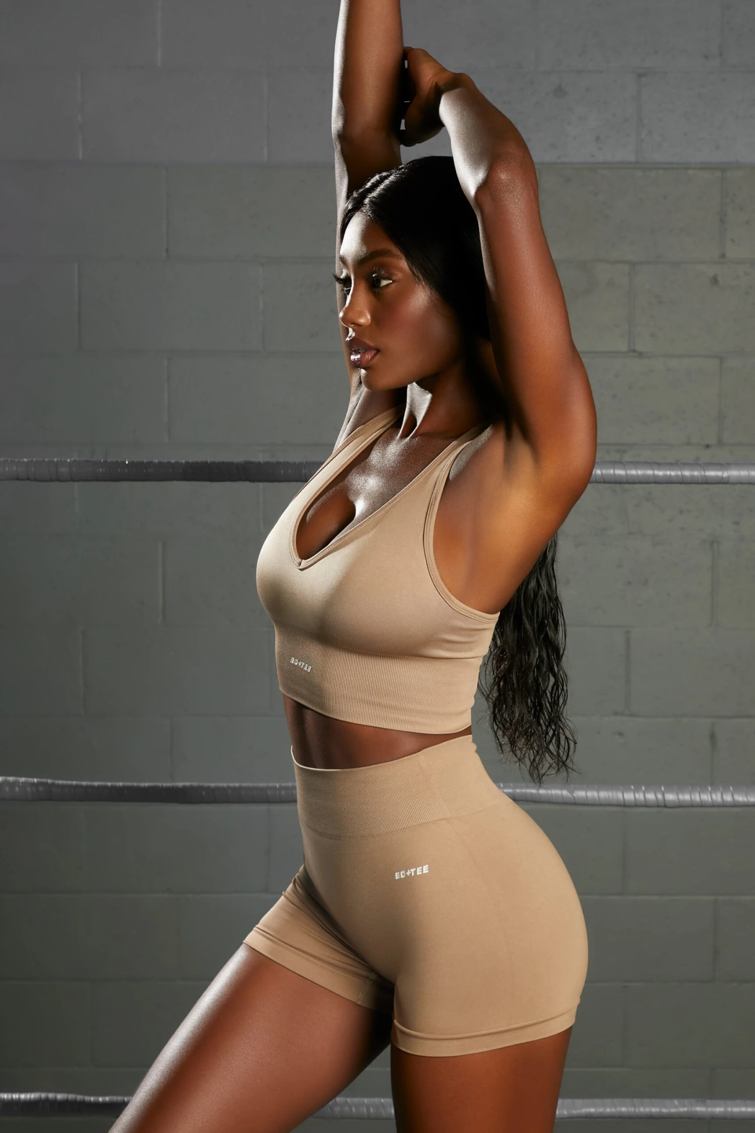 Overhaul Racer Knot Back Seamless Crop Top In Brown - Image 2