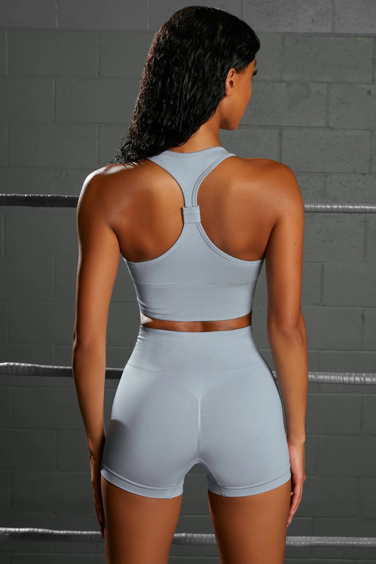 Overhaul Racer Knot Back Seamless Crop Top In Blue - Image 8