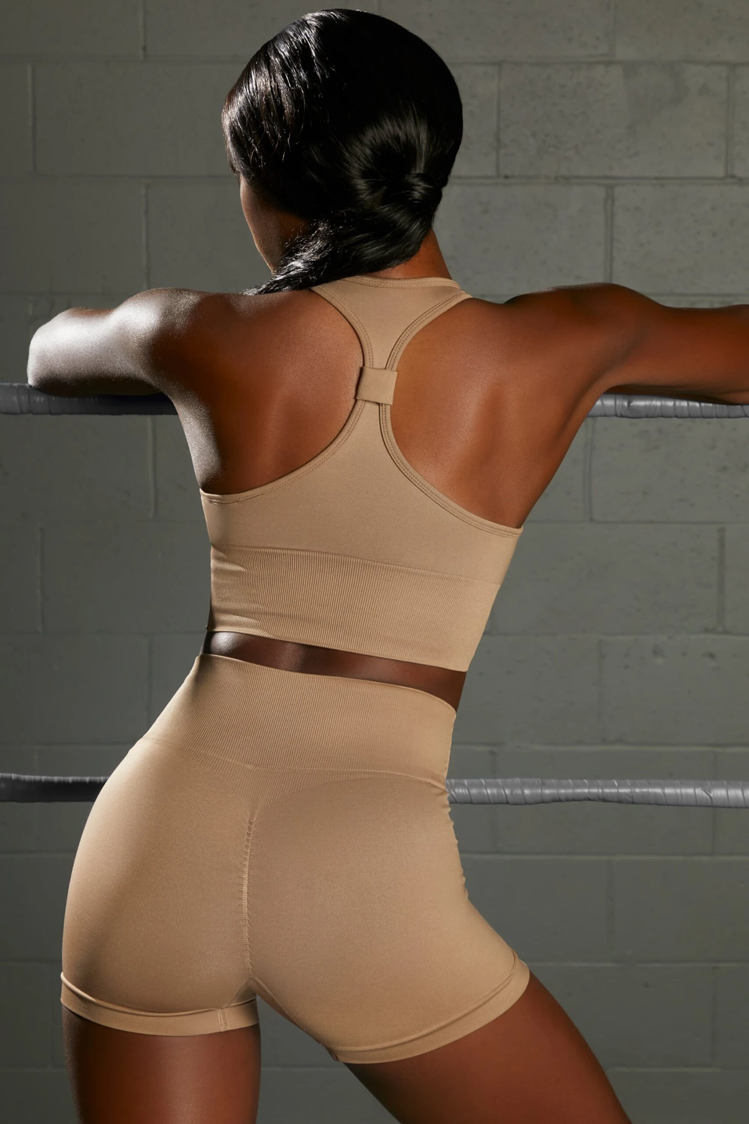 Overhaul Racer Knot Back Seamless Crop Top In Brown - Image 3