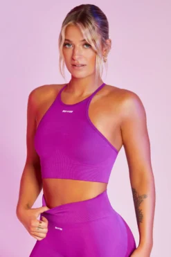 Seamless High Neck Crop Top In Purple