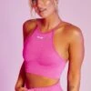 Incline Seamless High Neck Crop Top In Pink