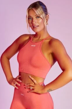 Incline Seamless High Neck Crop Top In Coral