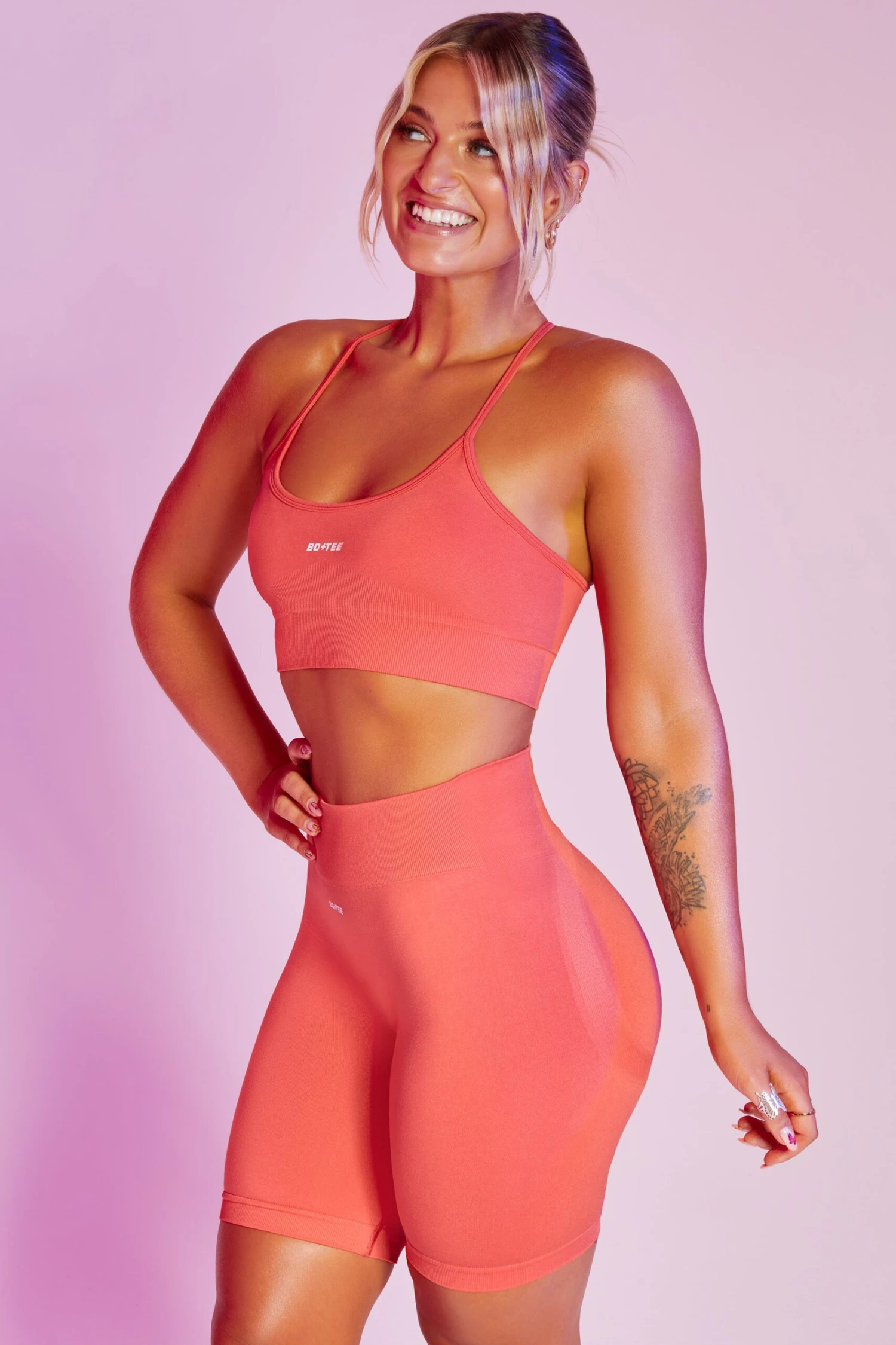 Seamless High Waist Biker Shorts In Coral - Image 7