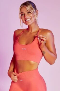 Seamless High Strap Crop Top In Coral