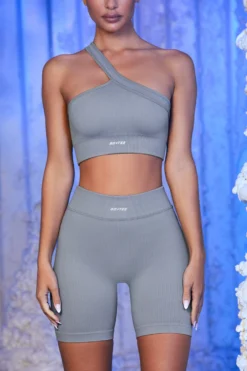 Ribbed Biker Shorts In Grey