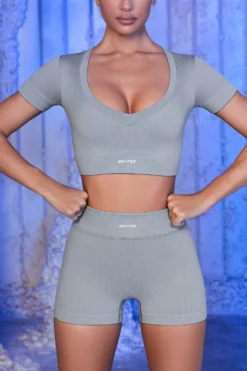 Ribbed Mini Shorts In Grey