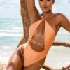 Secret Getaway Halter Neck Cut Out Swimsuit In Light Orange