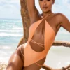 Secret Getaway Halter Neck Cut Out Swimsuit In Light Orange
