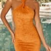 Twist Neckline Mini Dress In Orange