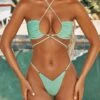 Rangsei Ring Detail V Shape Thong Bikini Bottoms In Aqua