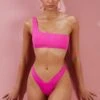 One Shoulder Bikini Top In Dark Pink