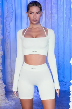 Ribbed Biker Shorts In White